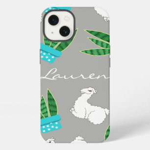 Trendy Succulents & Sleeping Llama Personalised iPhone 13 Case