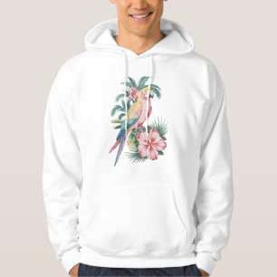 Trendy Summer beach Parrot and Hibiscus Flowers Hoodie