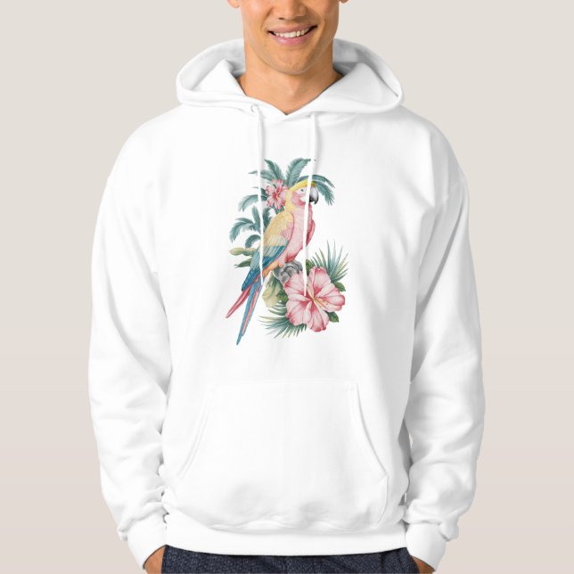 Trendy  Summer beach Parrot and Hibiscus Flowers   Hoodie (Front)