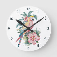 Trendy  Summer beach Parrot and Hibiscus Flowers  