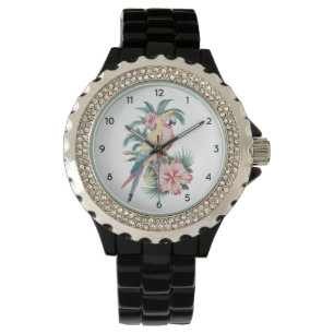 Trendy  Summer beach Parrot and Hibiscus Flowers   Watch