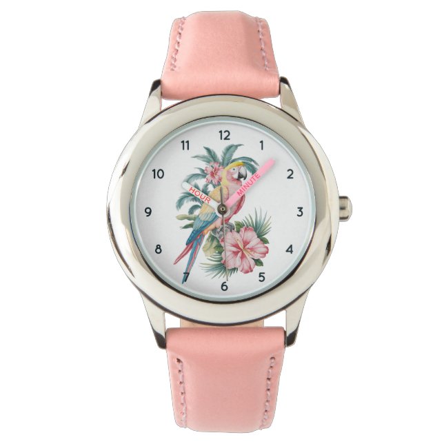 Trendy  Summer beach Parrot and Hibiscus Flowers   Watch (Front)