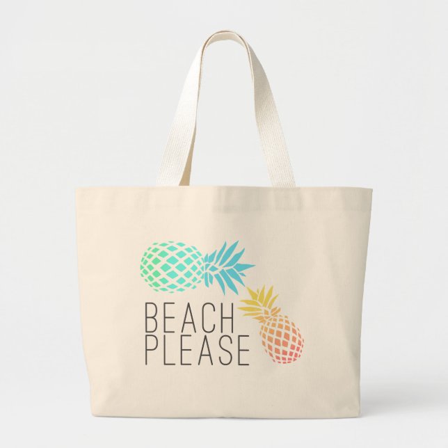 trendy summer "beach please", colourful pineapple large tote bag (Front)