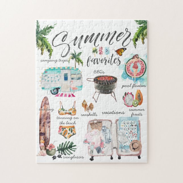 Trendy Summer Favourites | Watercolor Illustration Jigsaw Puzzle (Vertical)