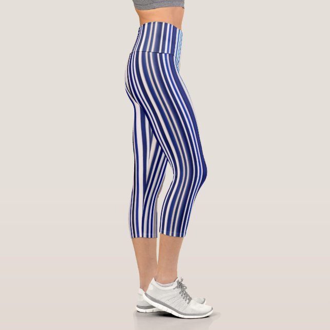 Trendy Summer Navy Blue Boat Stripes Collection Capri Leggings (Right)