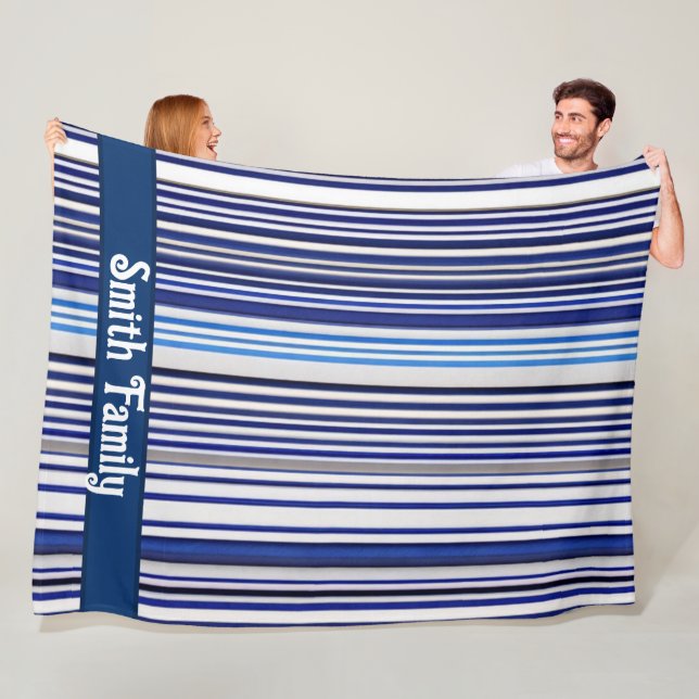 Trendy Summer Navy Blue Boat Stripes Collection Fleece Blanket (In Situ)