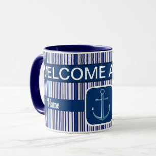 Trendy Summer Navy Blue Boat Stripes Collection Mug