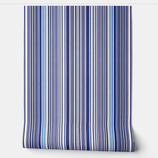 Trendy Summer Navy Blue Boat Stripes Collection Wallpaper (Unrolling)
