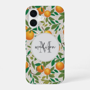 Trendy Summer Oranges Citrus Fruit Blossom Pattern iPhone 16 Case