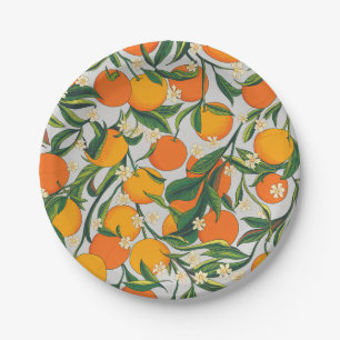Trendy Summer Oranges Citrus Fruit Blossom Pattern Paper Plate