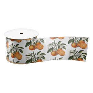 Trendy Summer Oranges Citrus Fruit Blossom Pattern Satin Ribbon