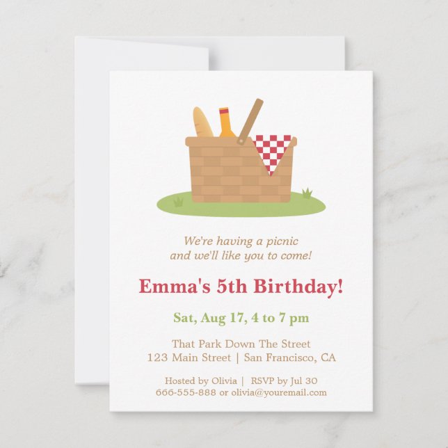 Trendy Summer Picnic Birthday Party Invitations (Front)