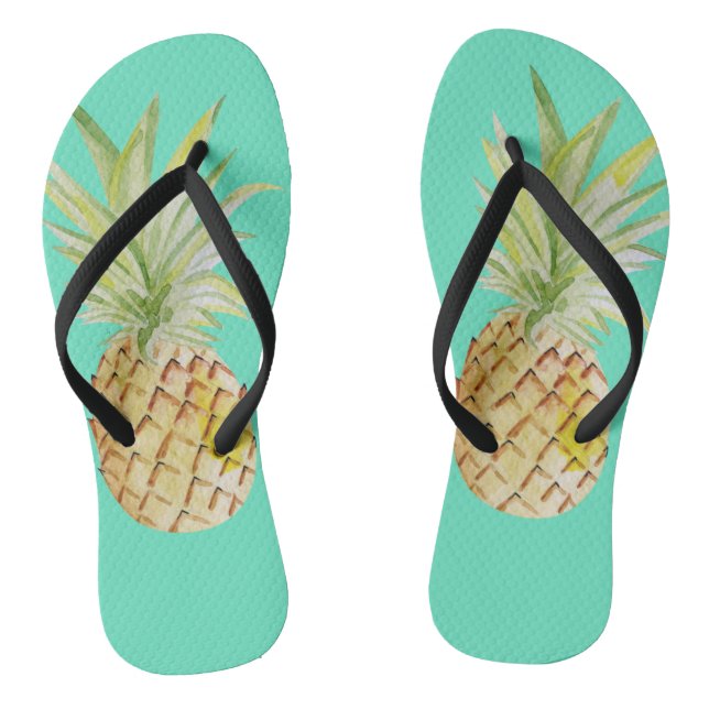 Trendy Summer Pineapple Watercolor Flip Flops (Footbed)