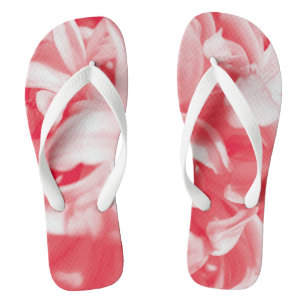 Trendy summer red and white flowers flip flops