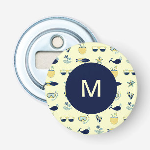 Trendy Summer Symbols Pattern Monogram Bottle Opener
