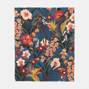 Trendy summer tropical background with deep jungle fleece blanket