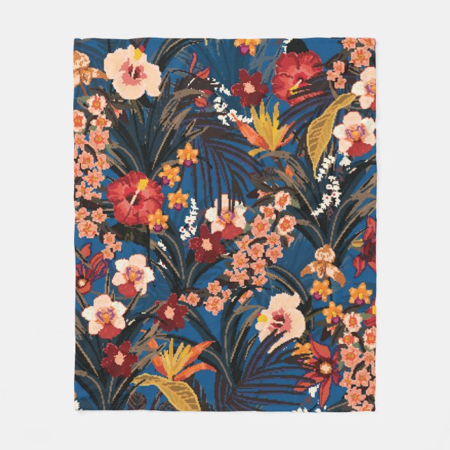 Trendy summer tropical background with deep jungle fleece blanket (Front)