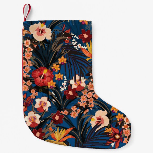 Trendy summer tropical background with deep jungle small christmas stocking (Front)