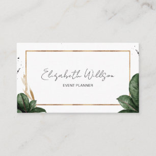 Trendy Summer Tropical Leaves Gold Glitter Frame Business Card