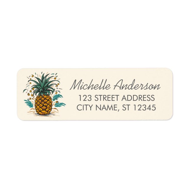 Trendy Summer Tropical Pineapple Return Address  (Front)