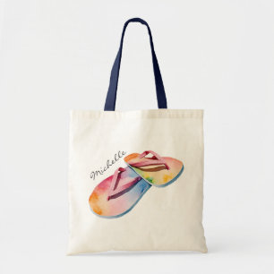 Trendy Summer Watercolor Beach Flip Flops         Tote Bag