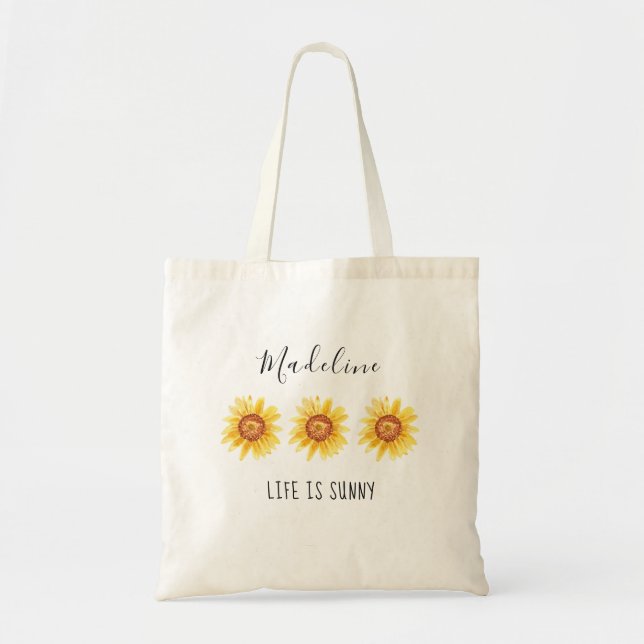 Trendy Sunflower Floral Simple Customised Name Bag (Front)