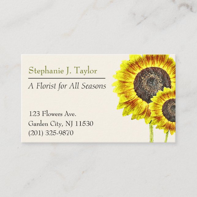 Trendy Sunflower Florist Business Cards (Front)