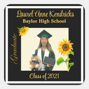 Trendy Sunflower Graduate Photo  Square Sticker