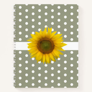 Trendy Sunflower Polka Dots Simple Green Notebook
