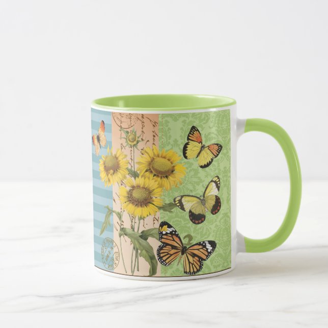 Trendy Sunflowers and Butterflies mug (Right)