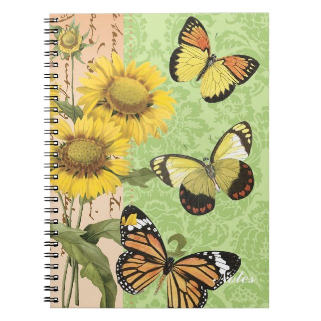 Trendy Sunflowers and Butterflies notebook (Front)