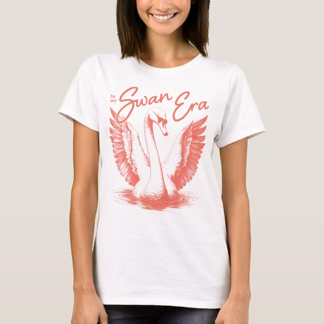 Trendy Swan Era Coral Print T-Shirt (Front)