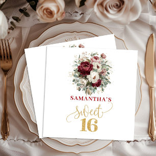 Trendy Sweet 16 Blush Burgundy Floral Napkins