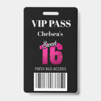 Trendy Sweet 16 Bus Access Barcode Invitation VIP 