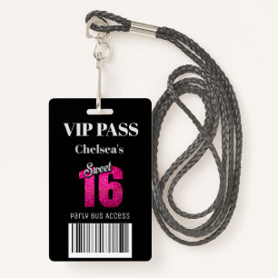 Trendy Sweet 16 Bus Access Barcode Invitation VIP  ID Badge