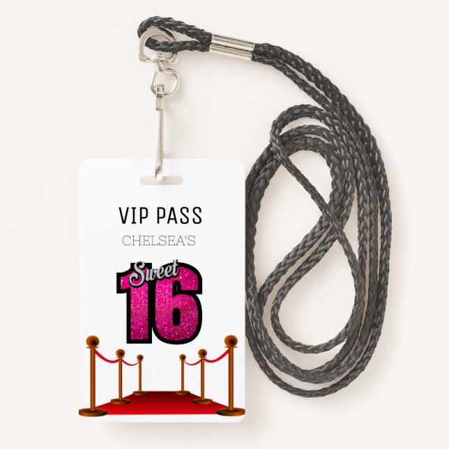 Trendy Sweet 16 Bus Venue Access Invitation VIP  ID Badge (Front with Lanyard)