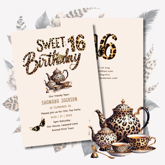 Trendy Sweet 16 Leopard Print Tea Party  Invitation (Creator Uploaded)