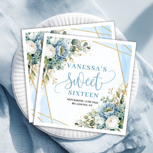 Trendy Sweet 16th Dusty Blue and Gold Party Napkin