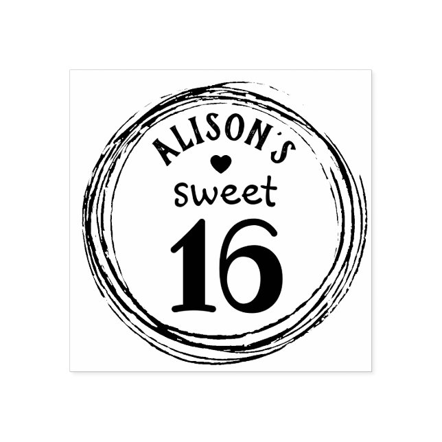 Trendy sweet sixteen personalised rubber stamp (Imprint)