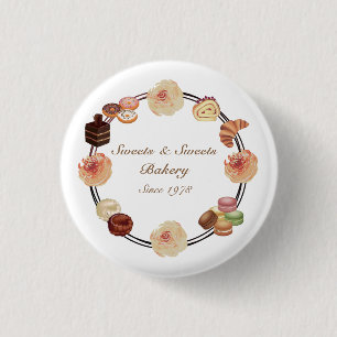Trendy Sweets Bakery Watercolor Floral Business 3 Cm Round Badge