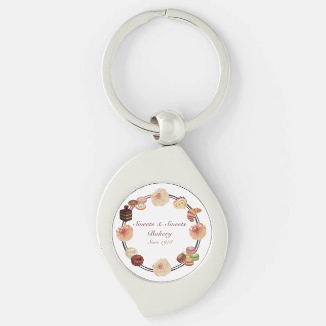 Trendy Sweets Bakery Watercolor Floral Business Key Ring (Front)