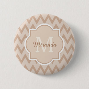Trendy Tan Brown Chevron Zigzag Name and Monogram 6 Cm Round Badge