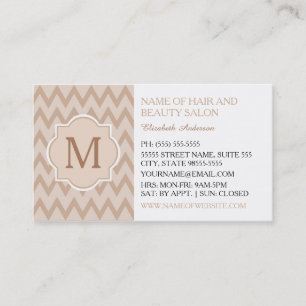 Trendy Tan Chevron Zigzag Monogram Hair Salon Business Card