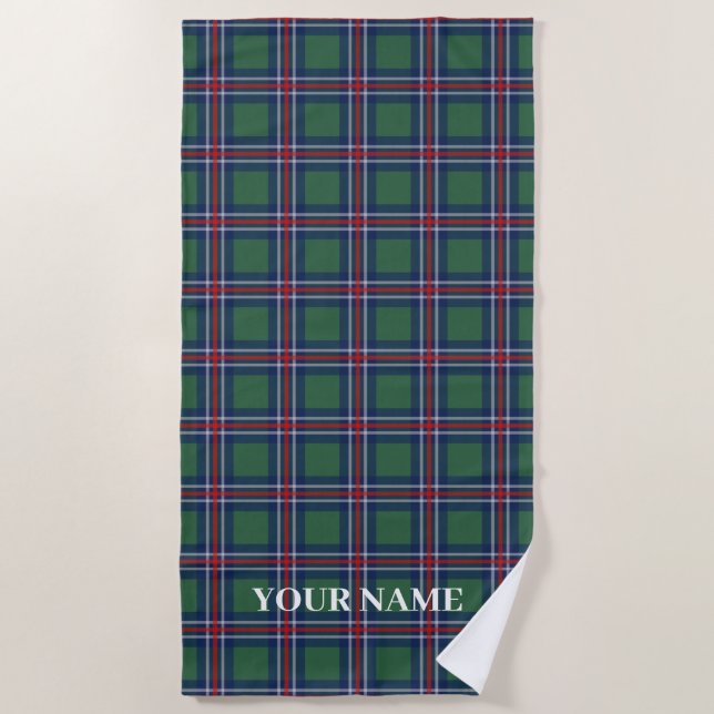 Trendy tartan plaid pattern personalized beach towel (Front)