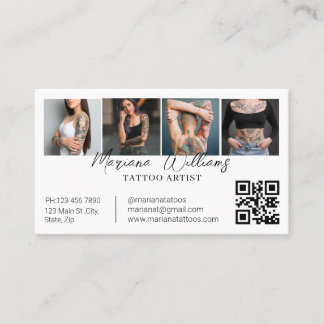 Trendy Tattoo Artist QR Code 4 Photo Collage  Business Card