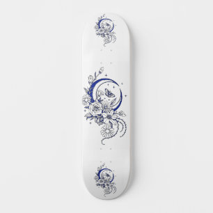 Trendy Tattoo Style Floral Crescent Moon Deck Skateboard
