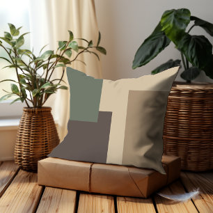 Trendy Taupe Dark Brown Olive Green Block Pattern Cushion