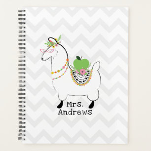 Trendy Teacher Green Apple Llama Floral Planner