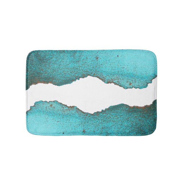 Trendy Teal and Black Abstract Art Alcohol Ink Bath Mat (Front)