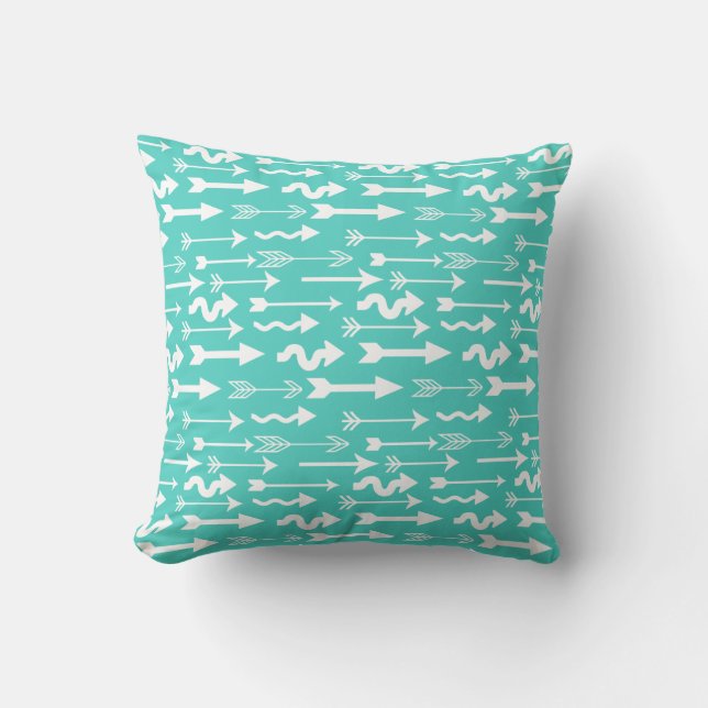 Trendy Teal and White Arrow Pattern Cushion (Front)